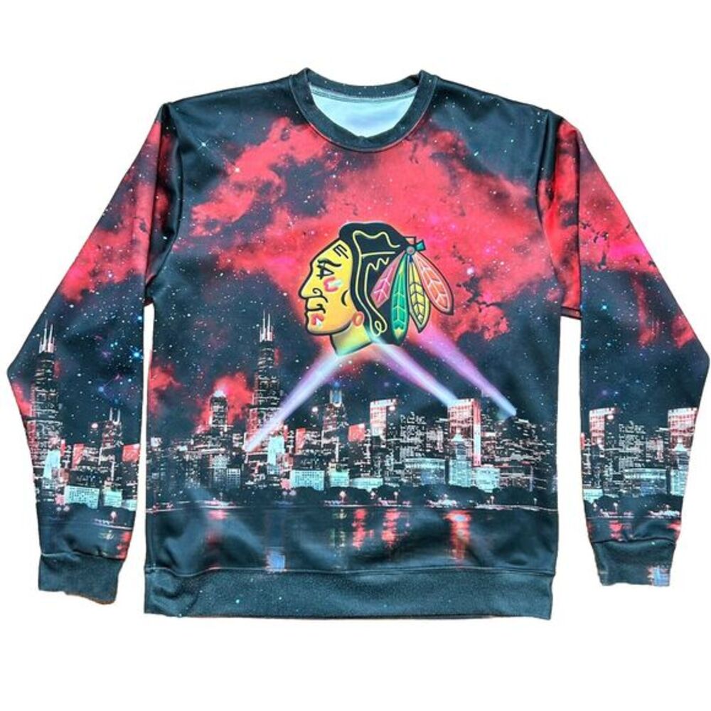 Chicago Blackhawks Skyline Long‎ Sleeve T Shirt Sweatshirt Men's Size Small Tee